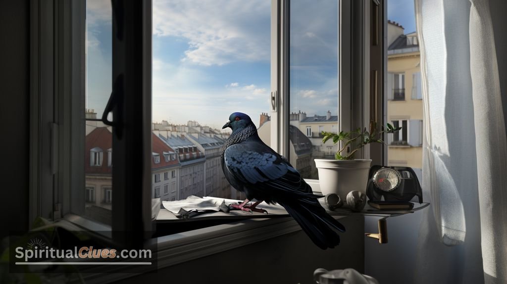 black pigeon on window