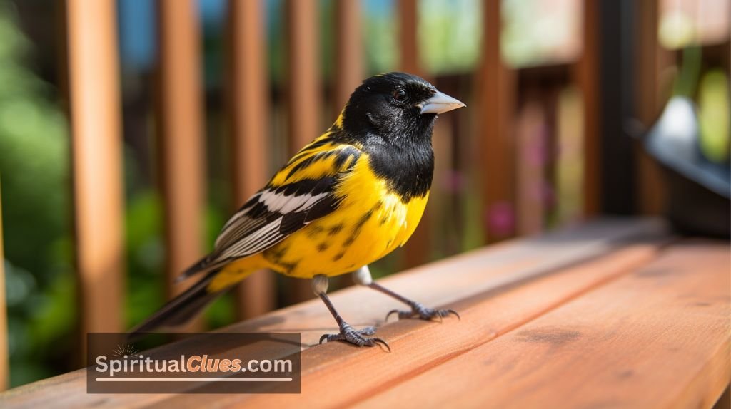 yellow and black bird on a porch