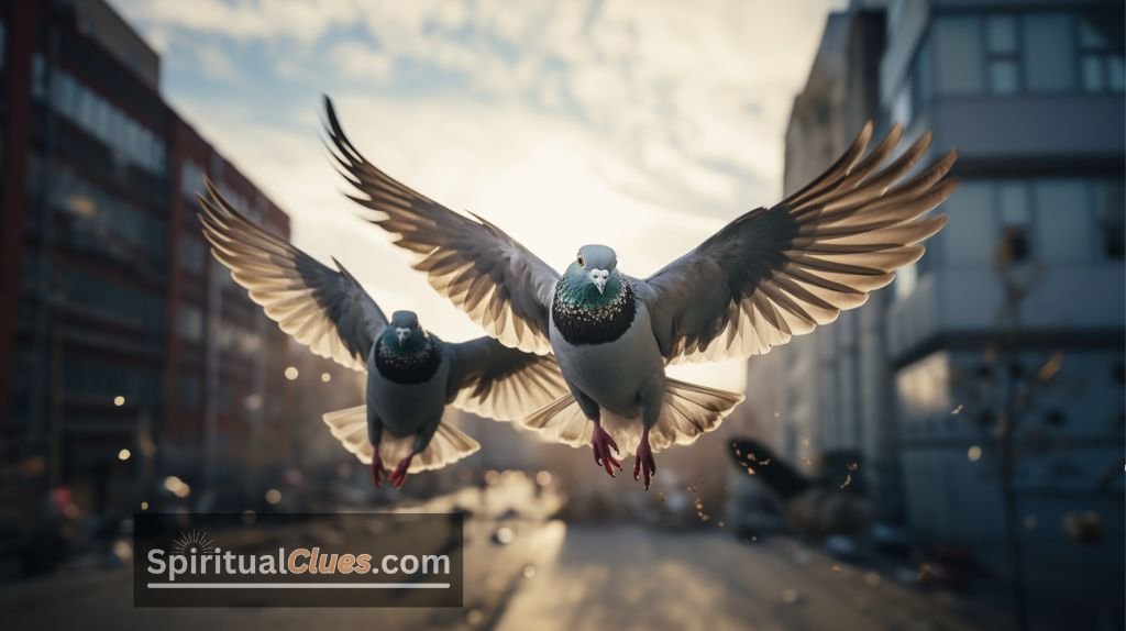 2 pigeons flying
