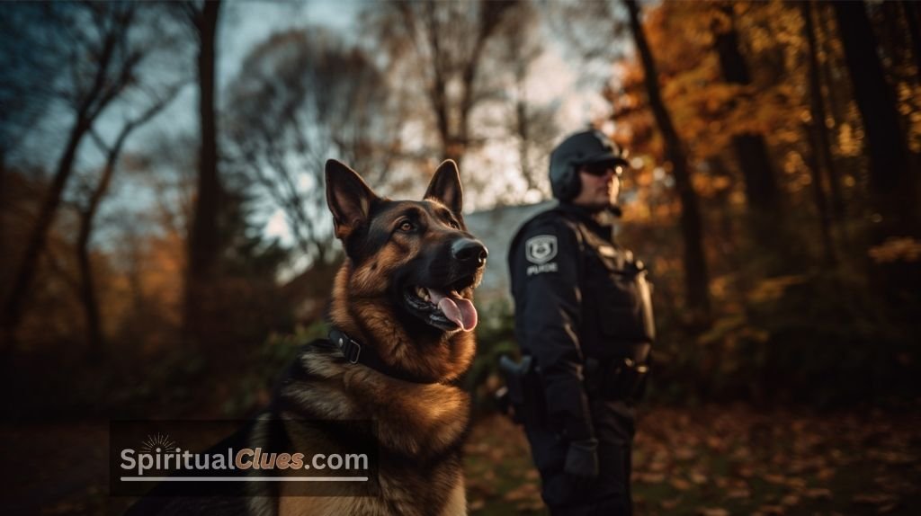 german shepherd and police officer