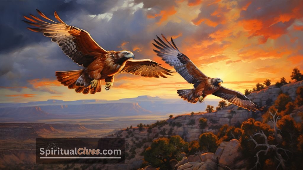 two hawks flying