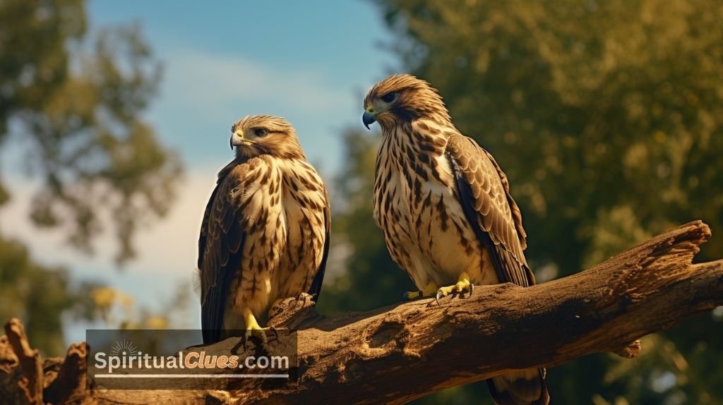 two hawks on a tree