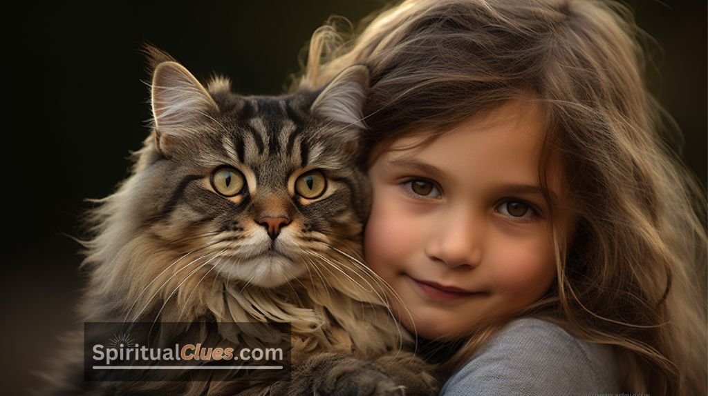 girl holding a maine coon cat
