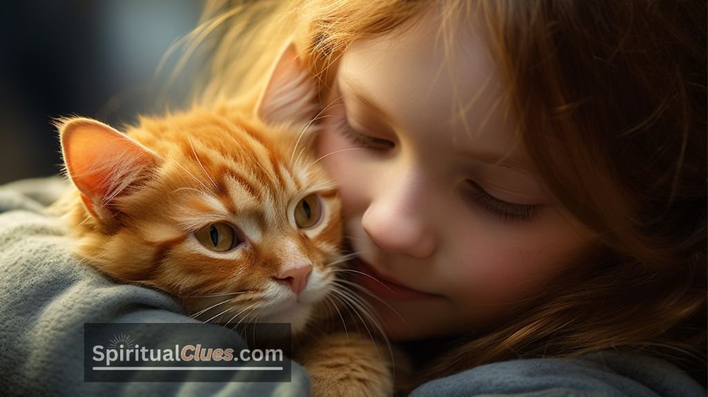 orange cat and a girl