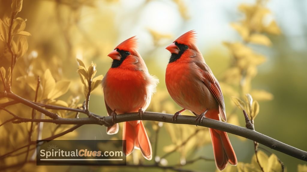 two cardinal birds