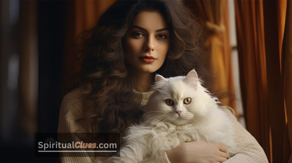 woman and persian cat