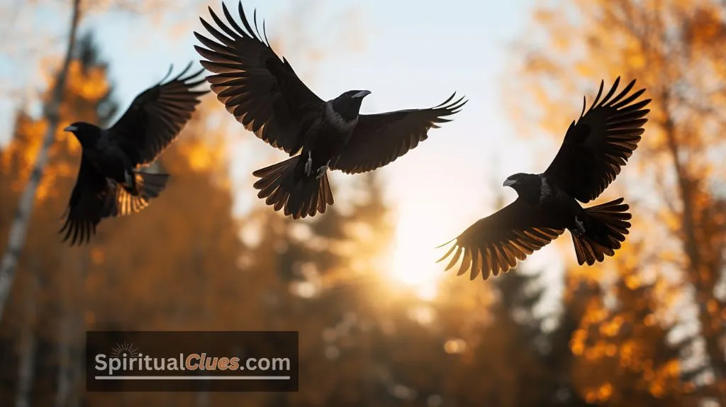 3 crows flying