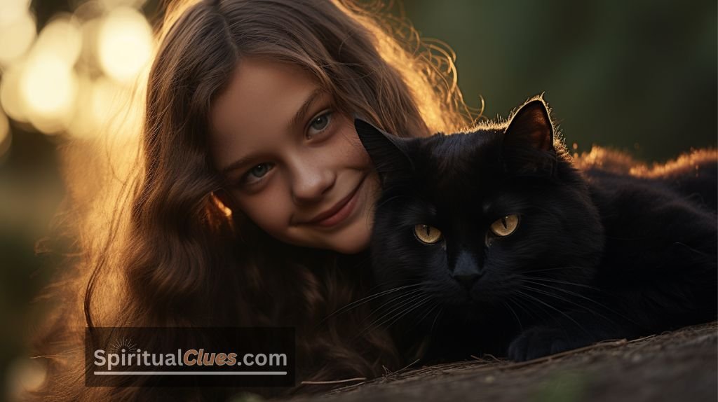 black cat and a girl
