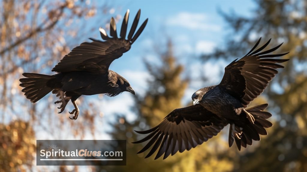 crow chasing hawk