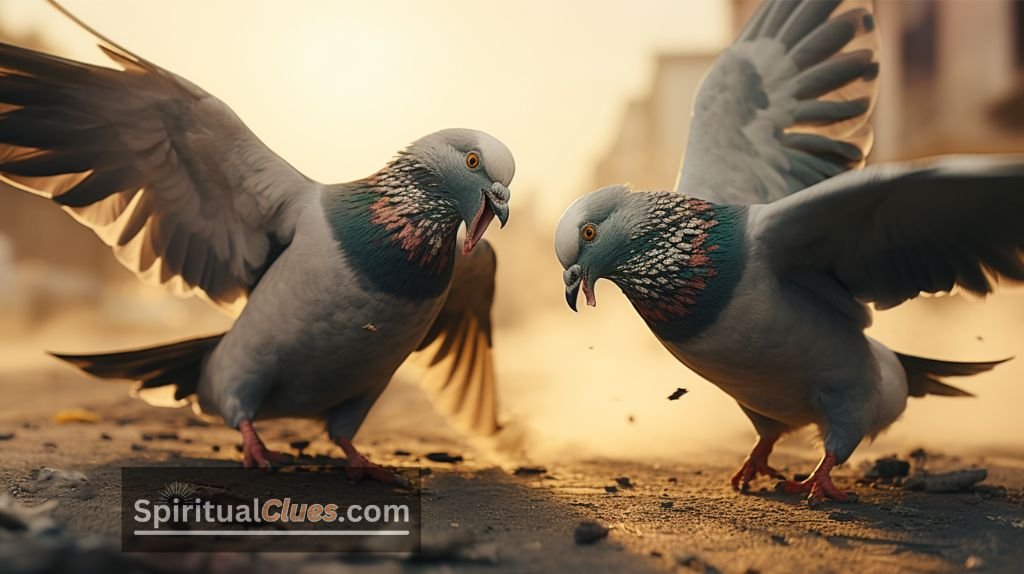 two pigeons fighting